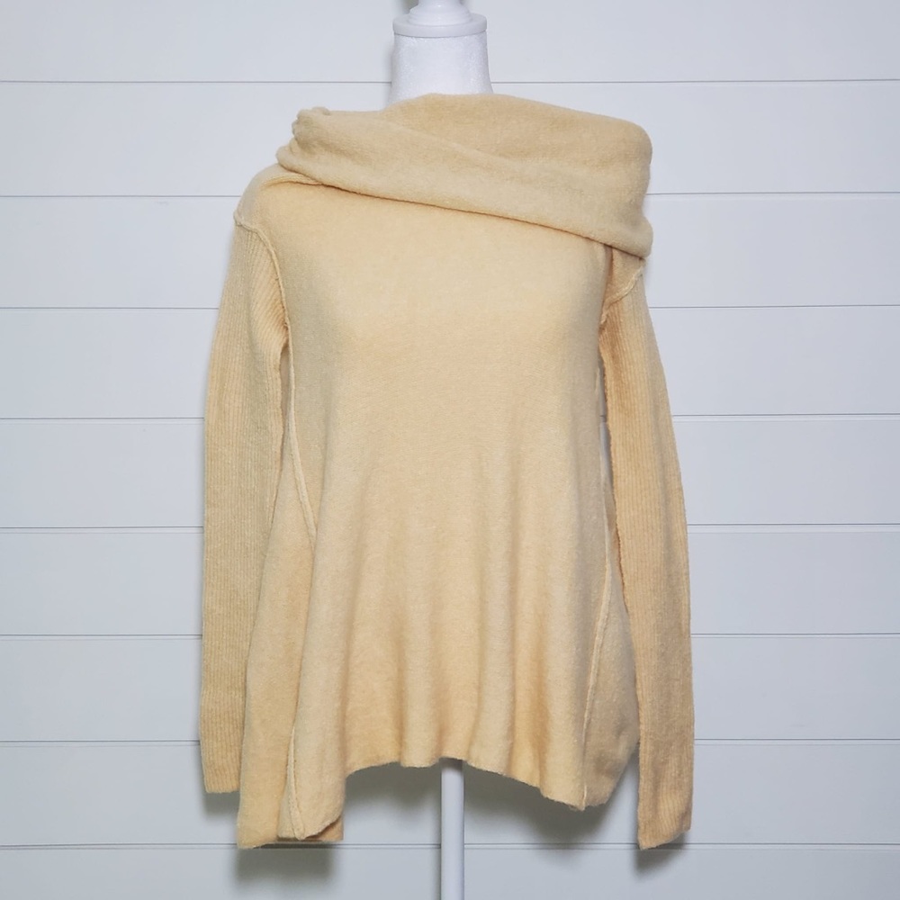 Free People Strawberry Fields Cream Knit Cowl Neck Sweater Size S